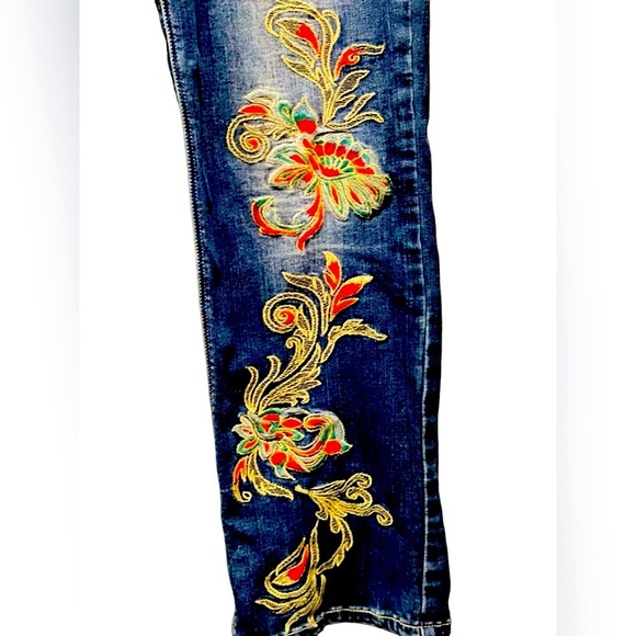 REBA Women's Embellished Stretch Mid Rise Denim Blue Jeans Size 16 - Picture 9 of 10